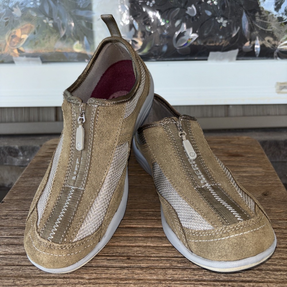 Merrell Womens Sz 6.5 Coriander Tan Leather Front Zip Shoes JO98393 EUC